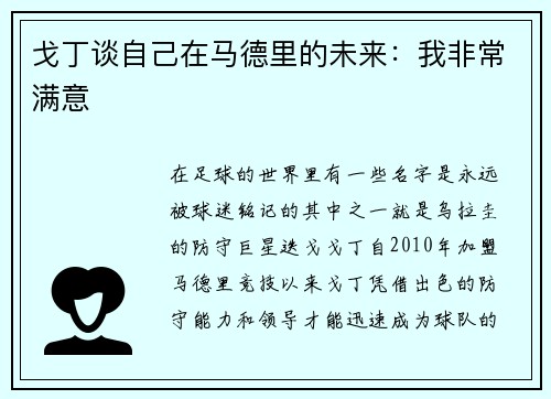 戈丁谈自己在马德里的未来：我非常满意